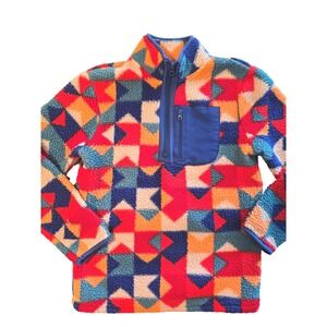 Cat Jack Kids Fleece Pullover Jacket Geometric Print Blue Red Orange Size M 8-10
